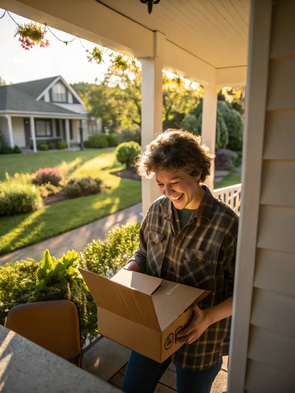 A person receiving a package at their doorstep, representing Prestige Group's e-commerce delivery solutions.