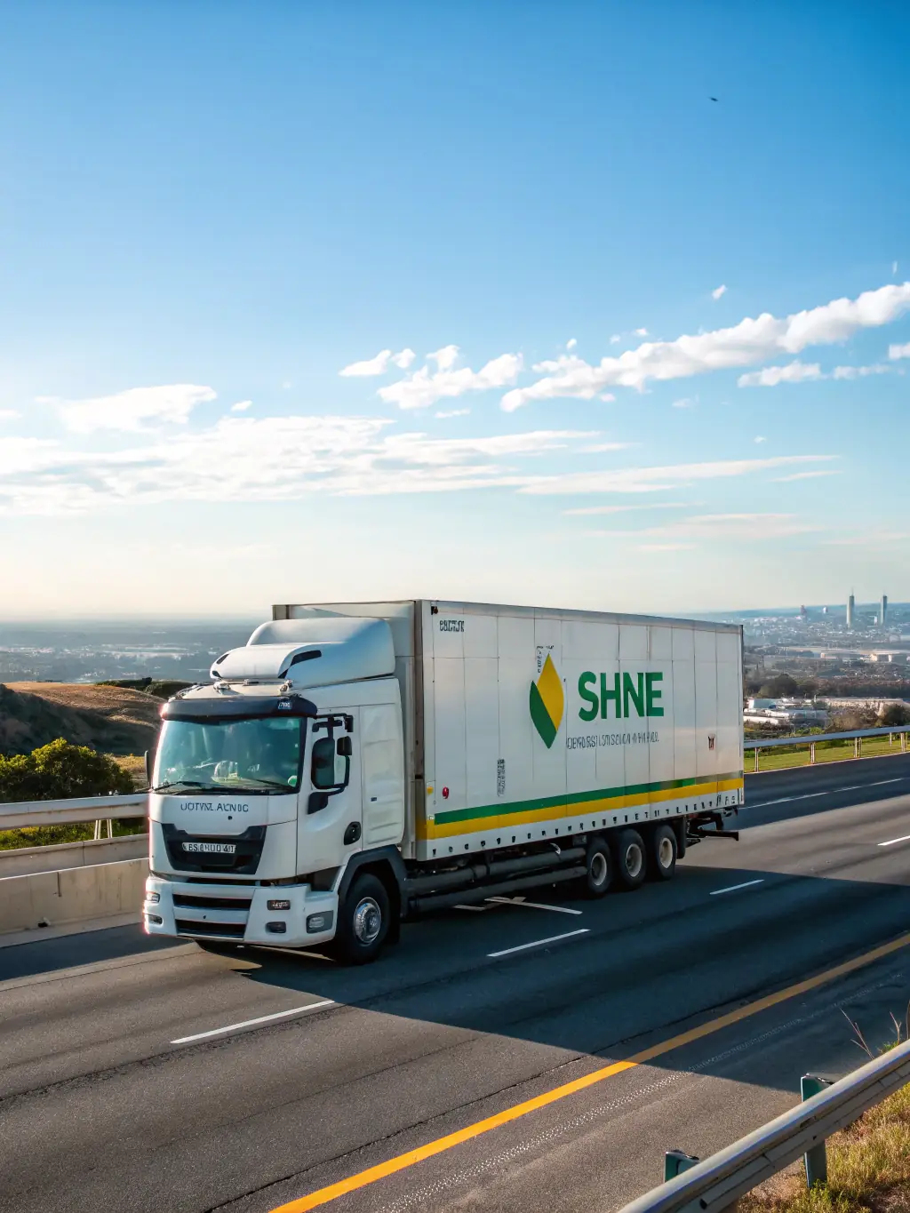 A delivery truck speeding down a highway, showcasing Prestige Group's domestic courier services.